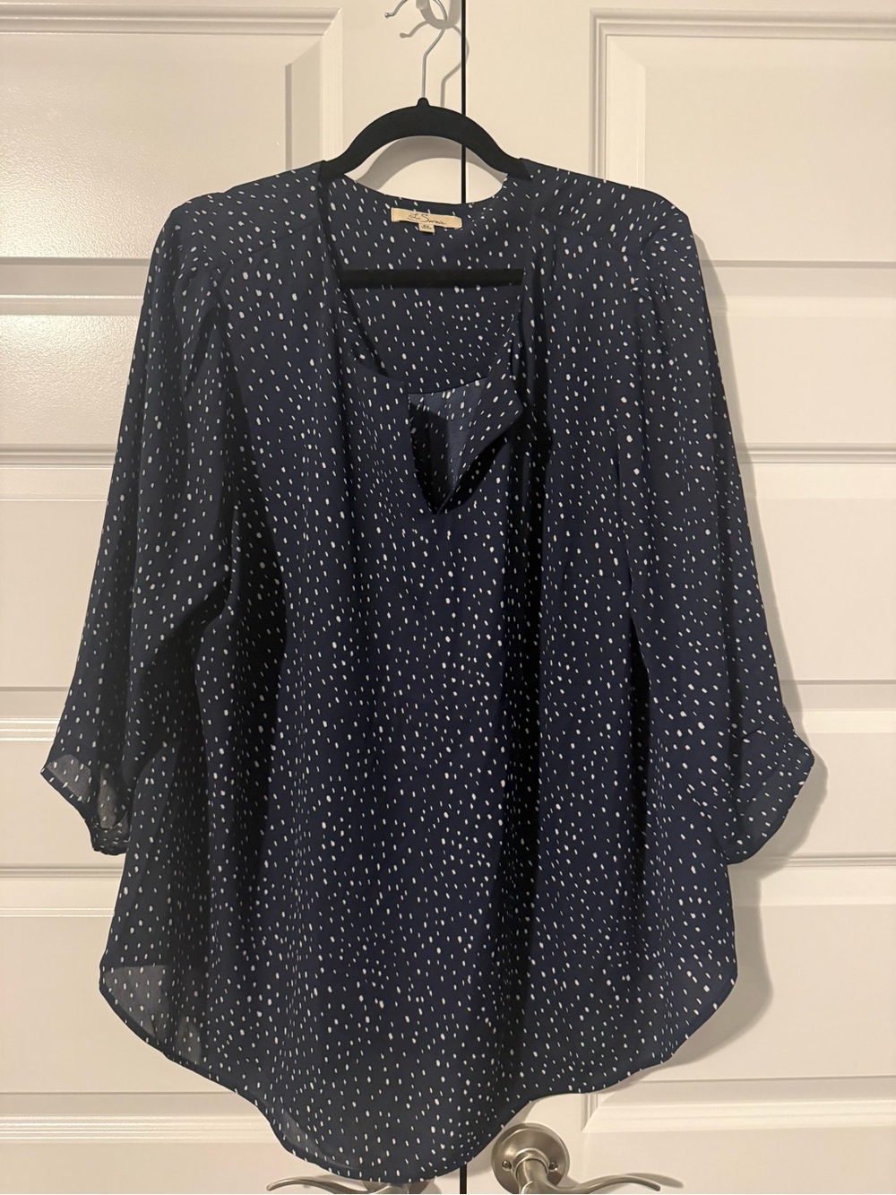 Women's Navy Dot Split-Neck Blouse